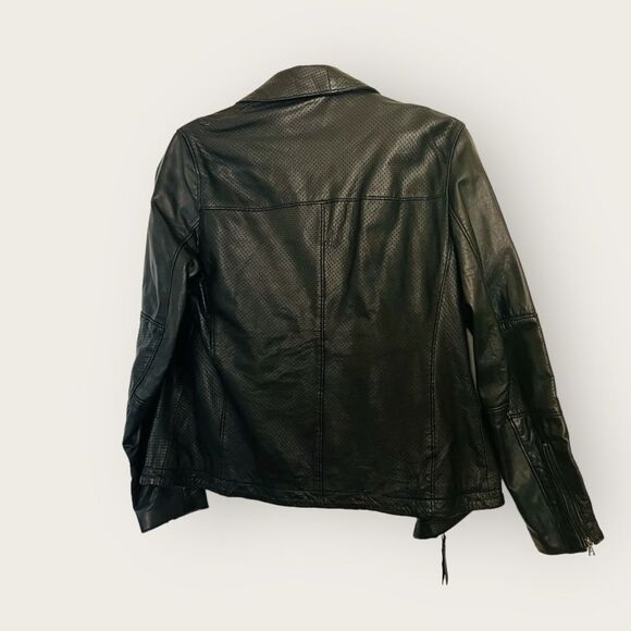 Ann Klein perforated asymmetrical black leather jacket size 8, NWOT - Picture 8 of 10
